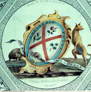Premières armoiries de Montréal (image tirée de l'album Souvenirs canadiens ,  [183-],  BM99,S1,D1